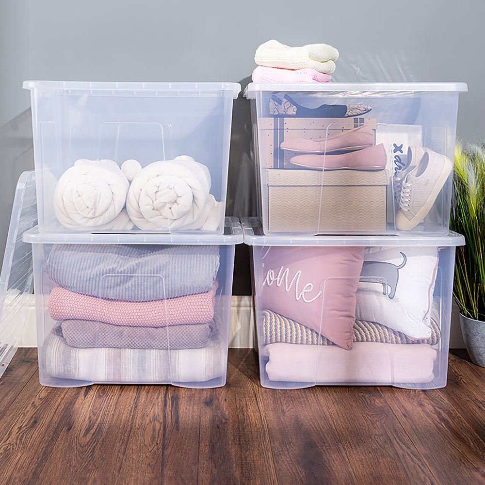 Wham Crystal Mixed 4 x 80 Litre and 4 x 60 Litre Plastic Storage Boxes with Lids - Stackable & Nestable - Clear-Wham-Plastic Box Shop