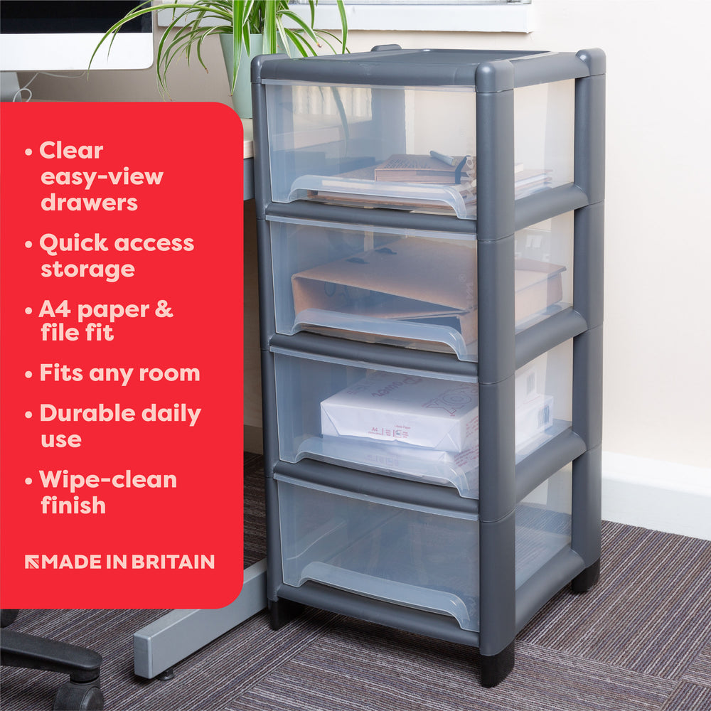 Large Deep Plastic Four Drawer Unit-Wham-Plastic Box Shop