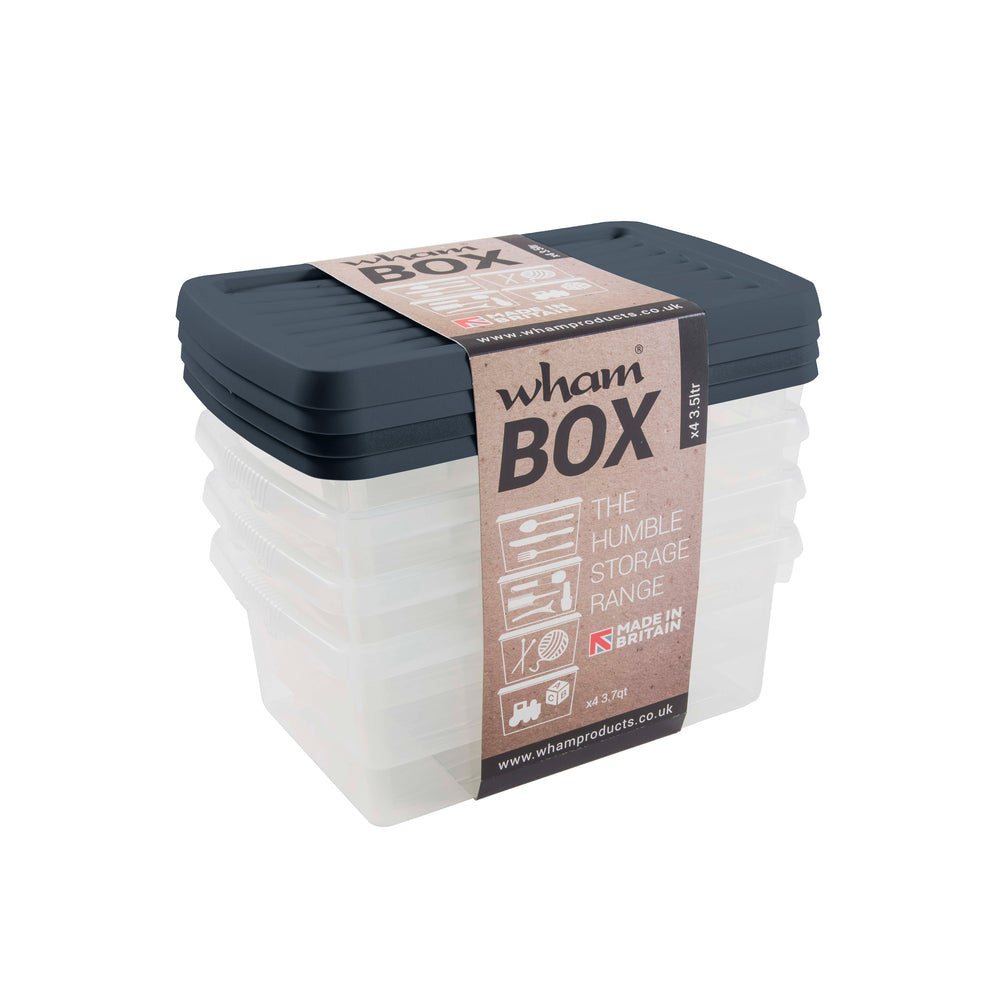 Set of 4 - 3.5 Litre Wham Plastic Storage Boxes with Mixed Coloured Lids (13109)-Wham-Plastic Box Shop