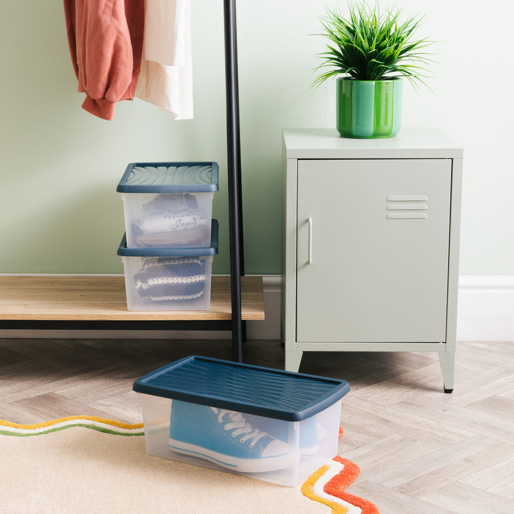Set of 3 - 9 Litre Wham Plastic Storage Boxes with Mixed Coloured Lids - Shoe Boxes - 13129-Wham-Plastic Box Shop