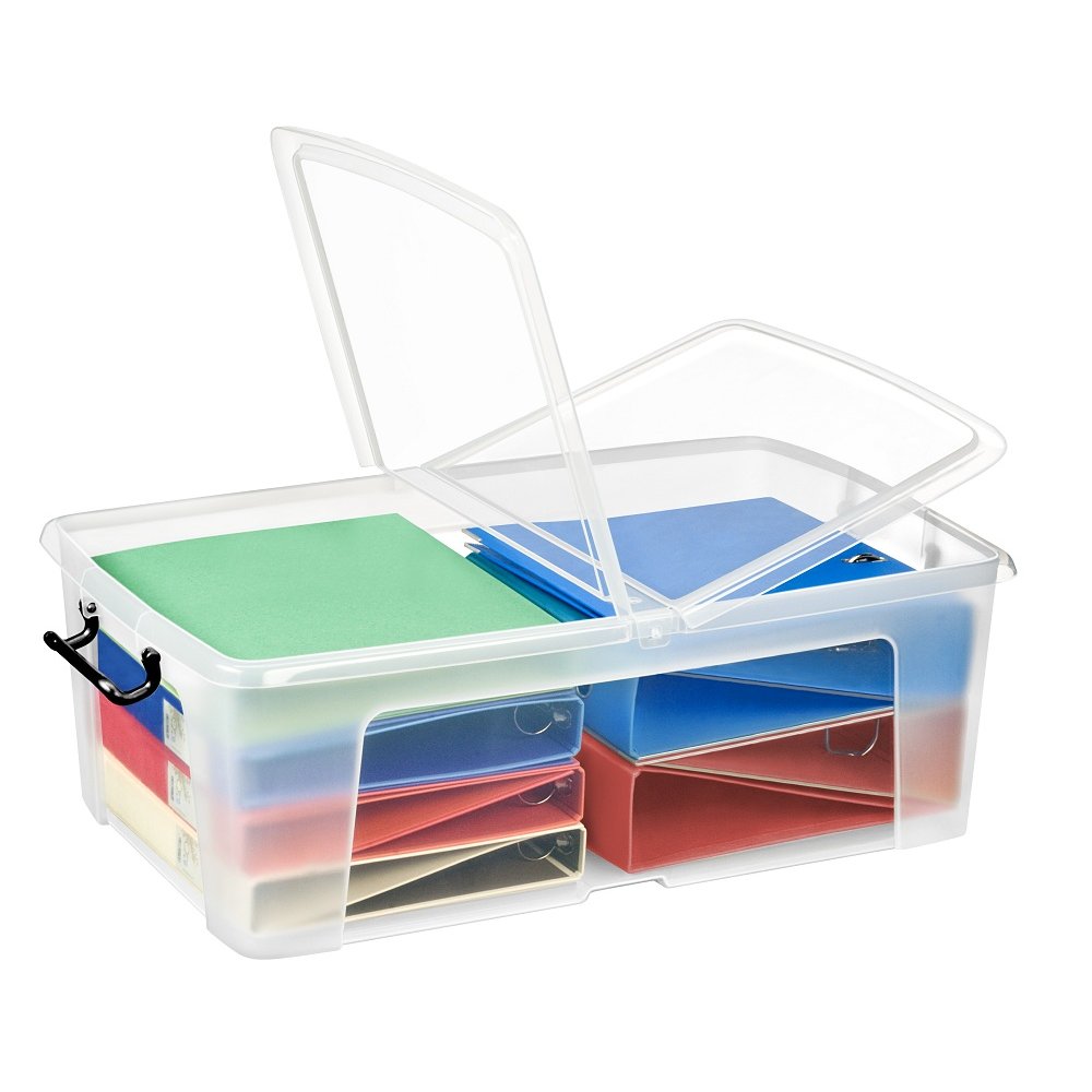 Pack of 4 x 50L Smart Storemaster Clear Plastic Storage Boxes and Folding Lids-Strata-Plastic Box Shop