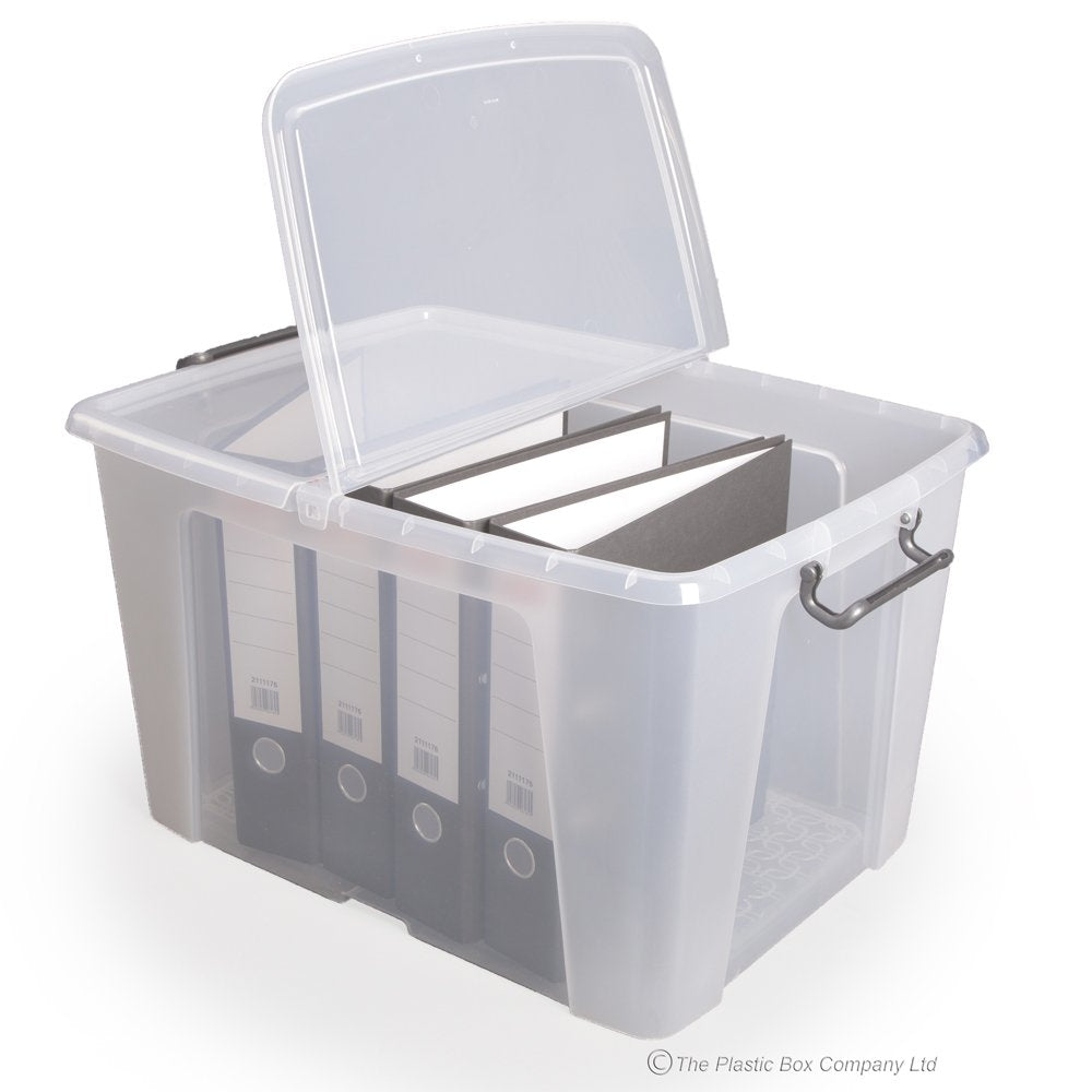 Pack of 3 x 65L Smart Storemaster Clear Plastic Storage Boxes with Folding Lids-Strata-Plastic Box Shop