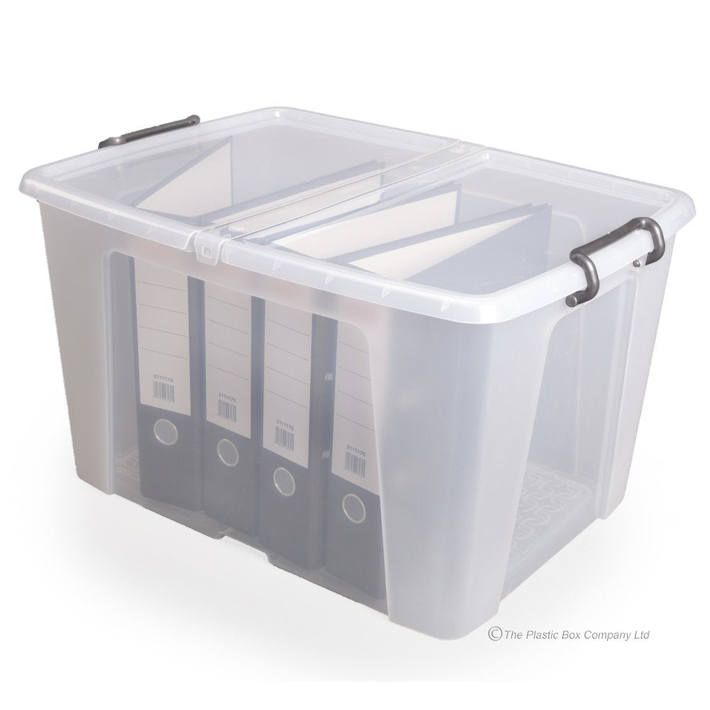 Pack of 3 x 65L Smart Storemaster Clear Plastic Storage Boxes with Folding Lids-Strata-Plastic Box Shop