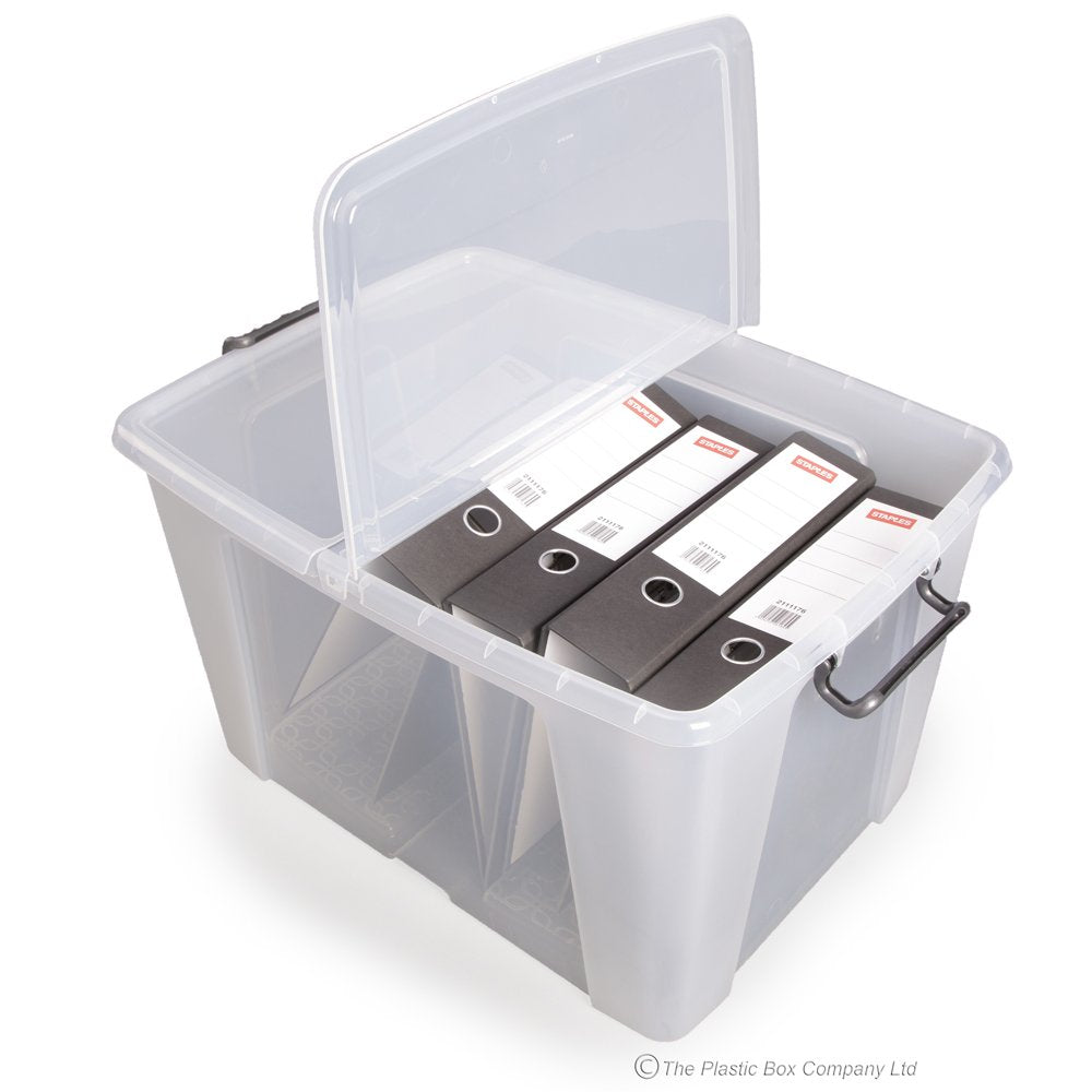 Pack of 3 x 65L Smart Storemaster Clear Plastic Storage Boxes with Folding Lids-Strata-Plastic Box Shop