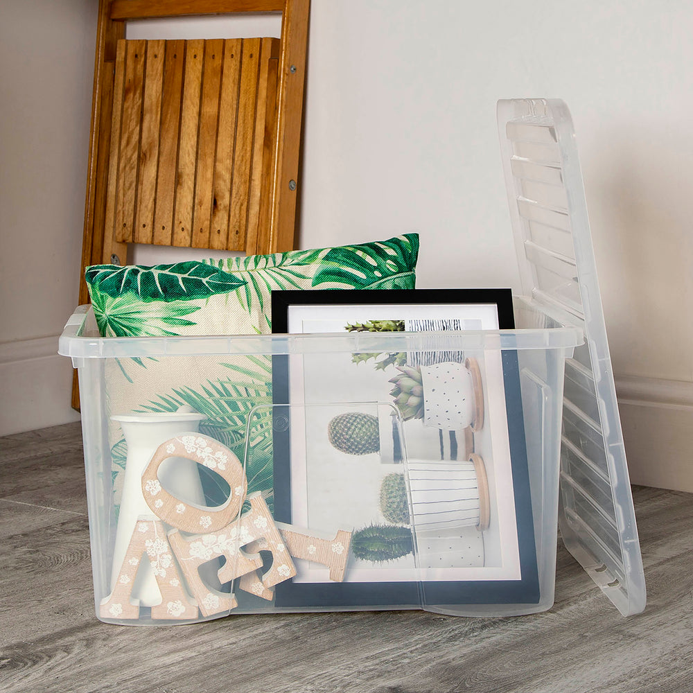 Wham Crystal Mixed 4 x 80 Litre and 4 x 60 Litre Plastic Storage Boxes with Lids - Stackable & Nestable - Clear-Wham-Plastic Box Shop