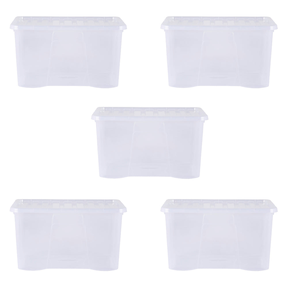 Wham Crystal Pack of 5 x 60L Large Plastic Storage Boxes with Lids-Wham-Plastic Box Shop