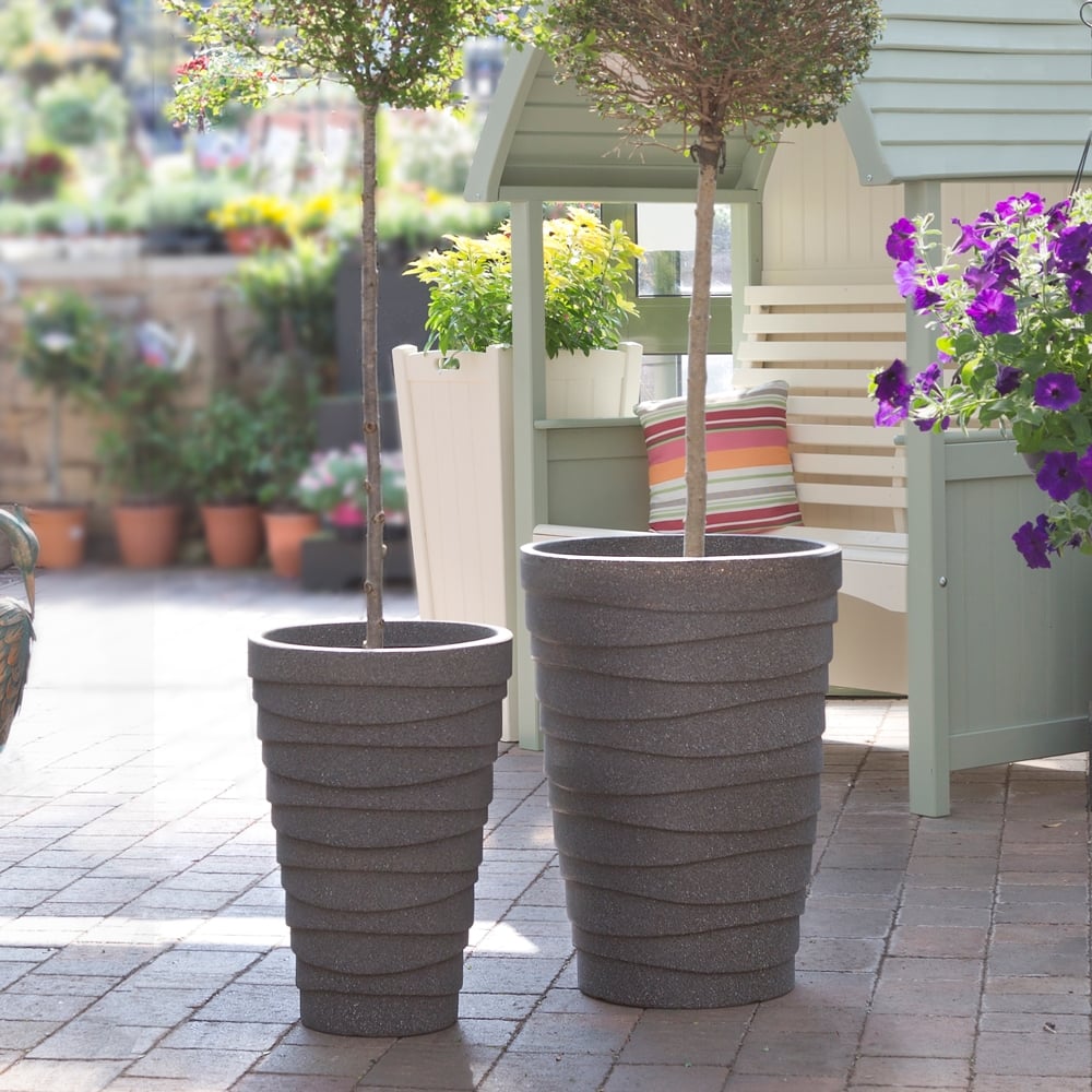 Pack of 2 x Trojan 33cm Granite Small Planters-Strata-Plastic Box Shop