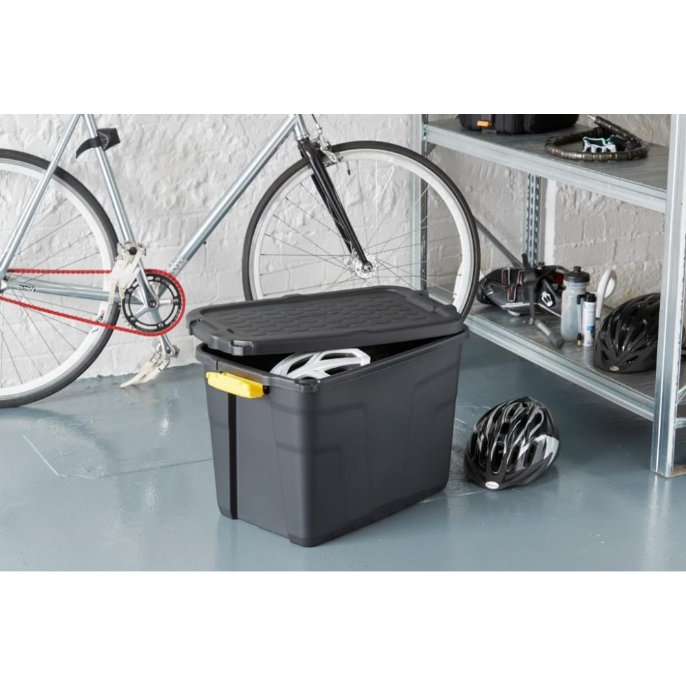 Pack of 3 x 60L Heavy Duty Storage Trunk Black/Yellow-Strata-Plastic Box Shop