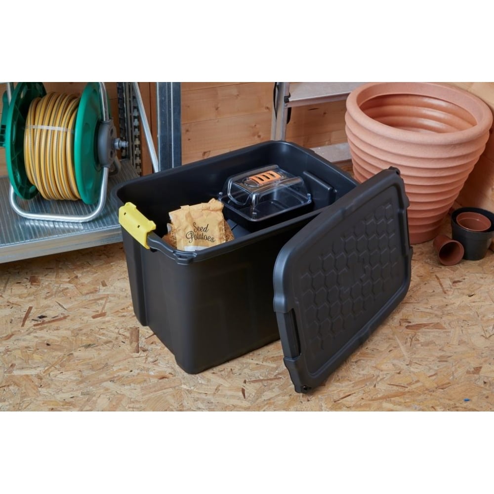 Pack of 3 x 60L Heavy Duty Storage Trunk Black/Yellow-Strata-Plastic Box Shop