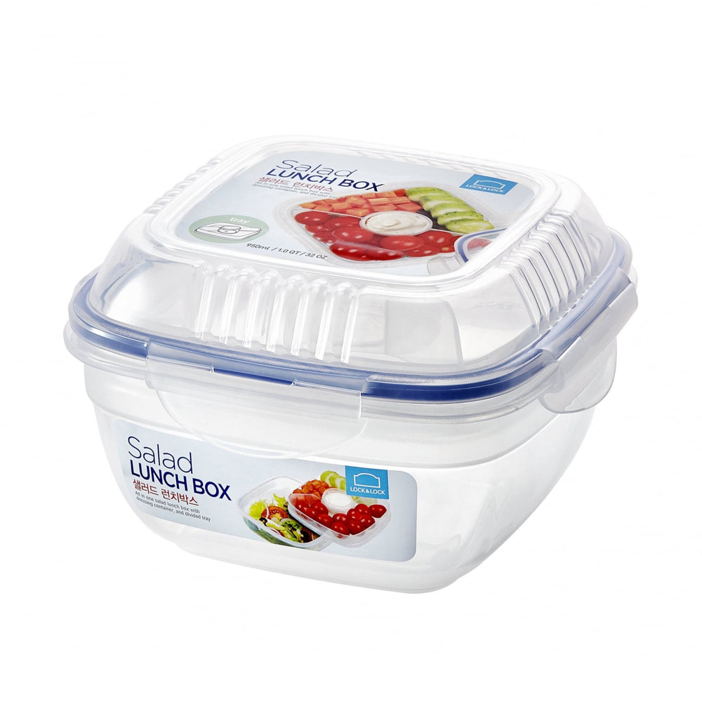 Square Salad Lunch Box with Tray & Dressing Pot-Lock & Lock-Plastic Box Shop