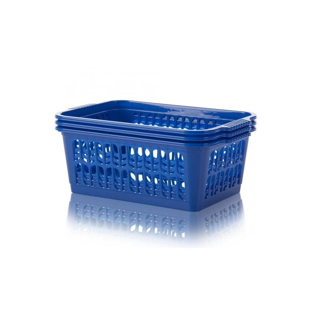 Medium Multi-Colour Plastic Storage Basket (Pack of 3)-Wham-Primary Blue-WMTP3PB-Plastic Box Shop