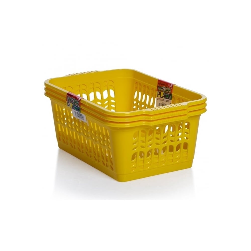 Medium Multi-Colour Plastic Storage Basket (Pack of 3)-Wham-Primary Yellow-WMTP3PY-Plastic Box Shop