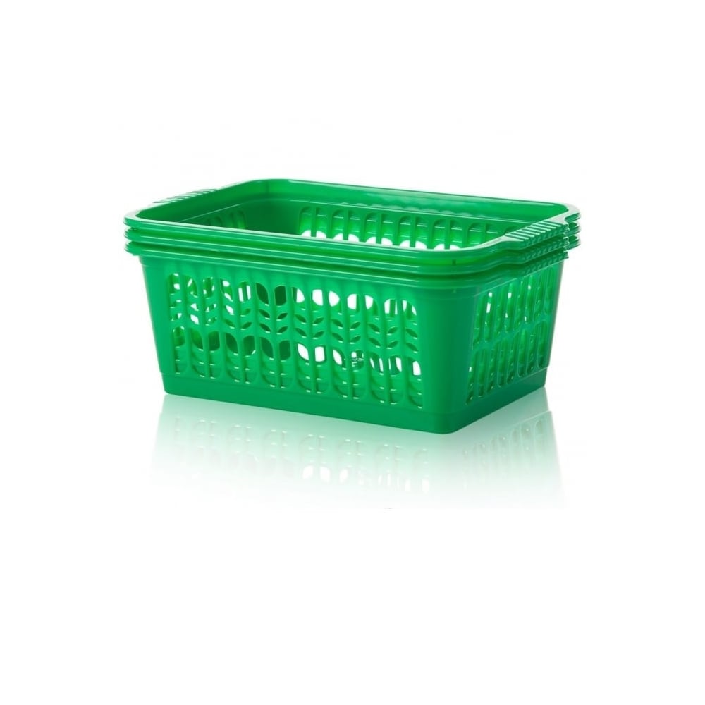 Medium Multi-Colour Plastic Storage Basket (Pack of 3)-Wham-Primary Green-WMTP3PG-Plastic Box Shop