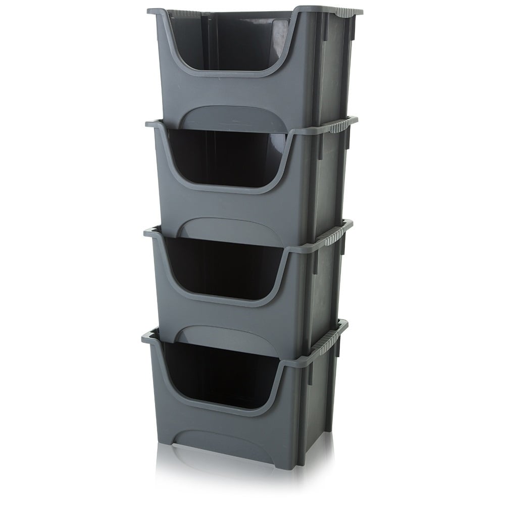 Pack of 4 x 50L Plastic Picking/Stacking Boxes - Silver-XL-Plastic Box Shop