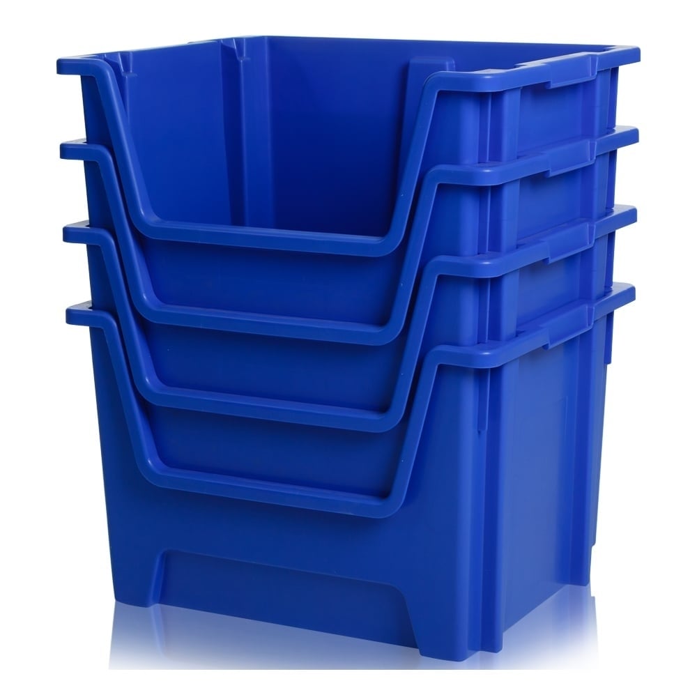 Pack of 4 - XSTORE Plastic Picking/Stacking Boxes-XL-Blue-XLSTOREP4B-Plastic Box Shop
