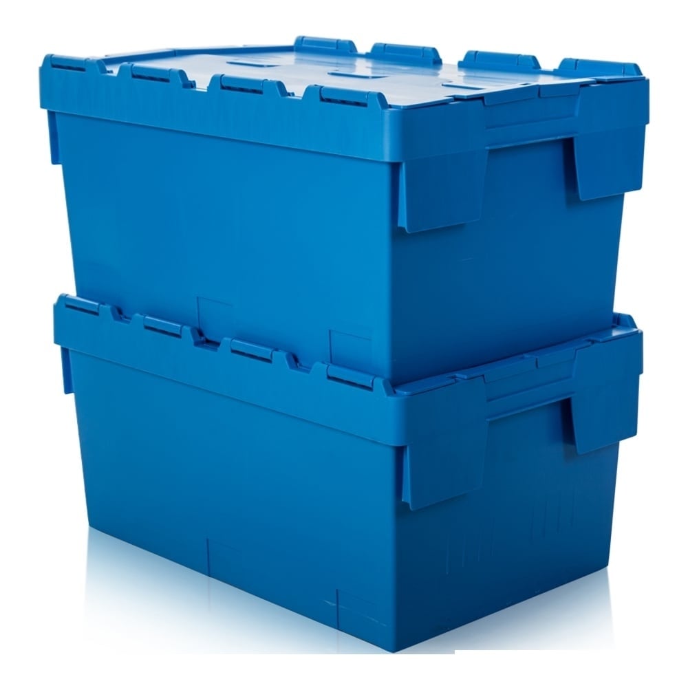Pack of 2 x 55L Heavy Duty ALC Plastic Boxes with Attached Lids-CS-Plastic Box Shop