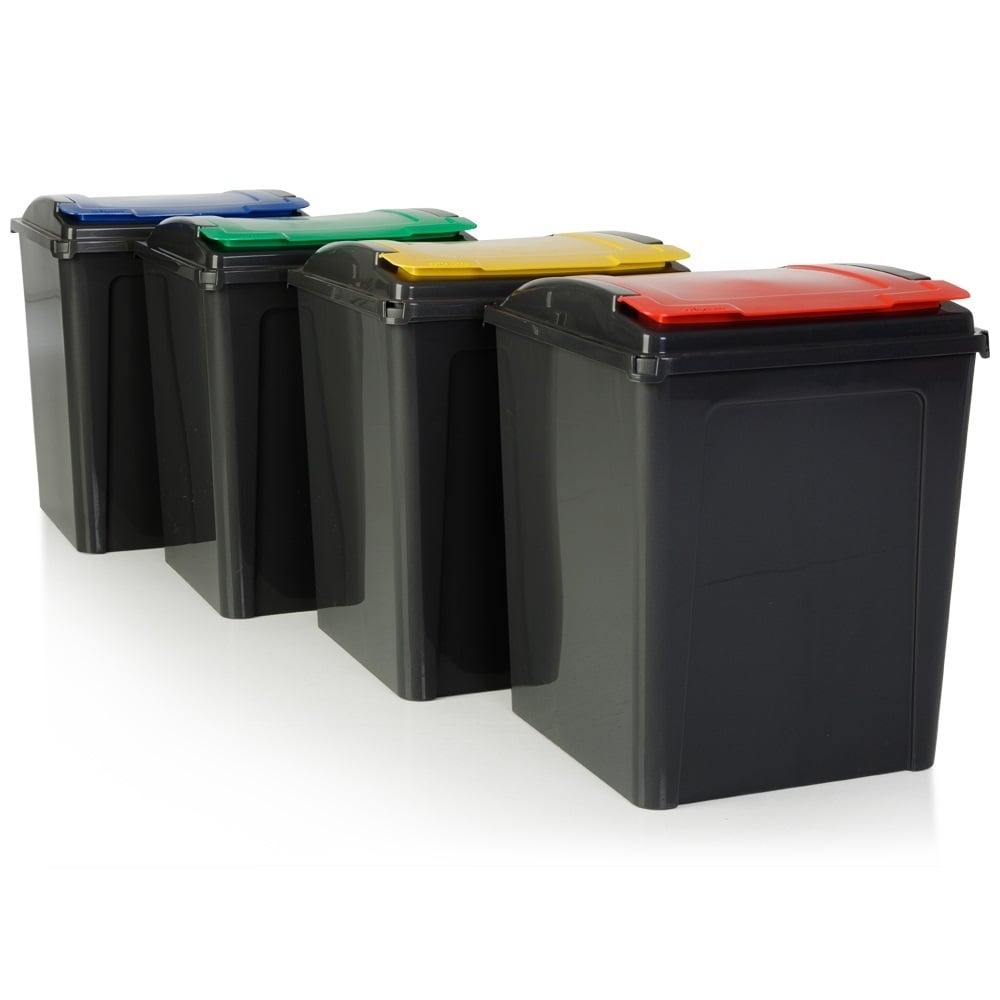 Large 50 Litre Slate Plastic Recycling Bin with Flip Lid-Wham-Plastic Box Shop