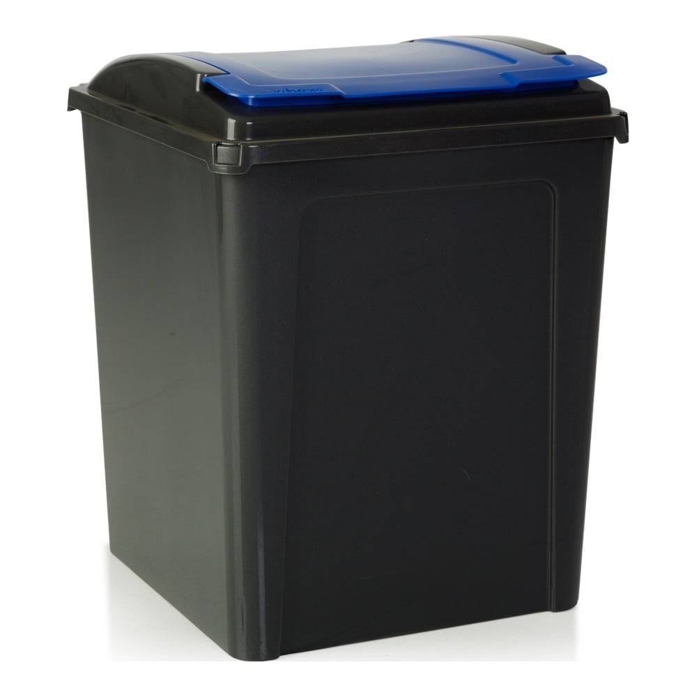 Large 50 Litre Slate Plastic Recycling Bin with Flip Lid-Wham-Plastic Box Shop