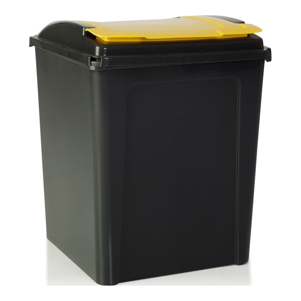 Large 50 Litre Slate Plastic Recycling Bin with Flip Lid-Wham-Black and Yellow Lid-WM50RSY-Plastic Box Shop