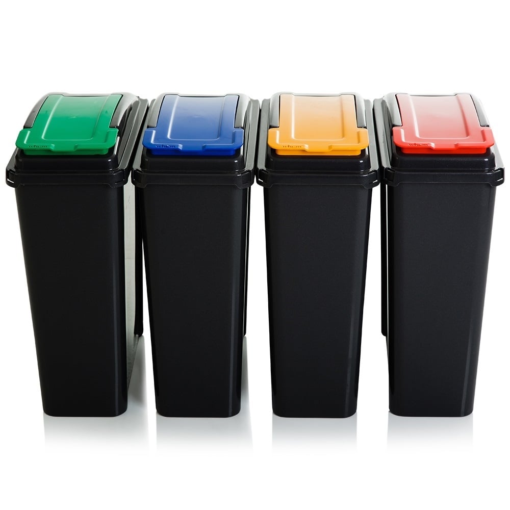 25 Litre Tall Slim Plastic Recycling Bin with Lid-Wham-Black and Green Lid-WM25RSG-Plastic Box Shop