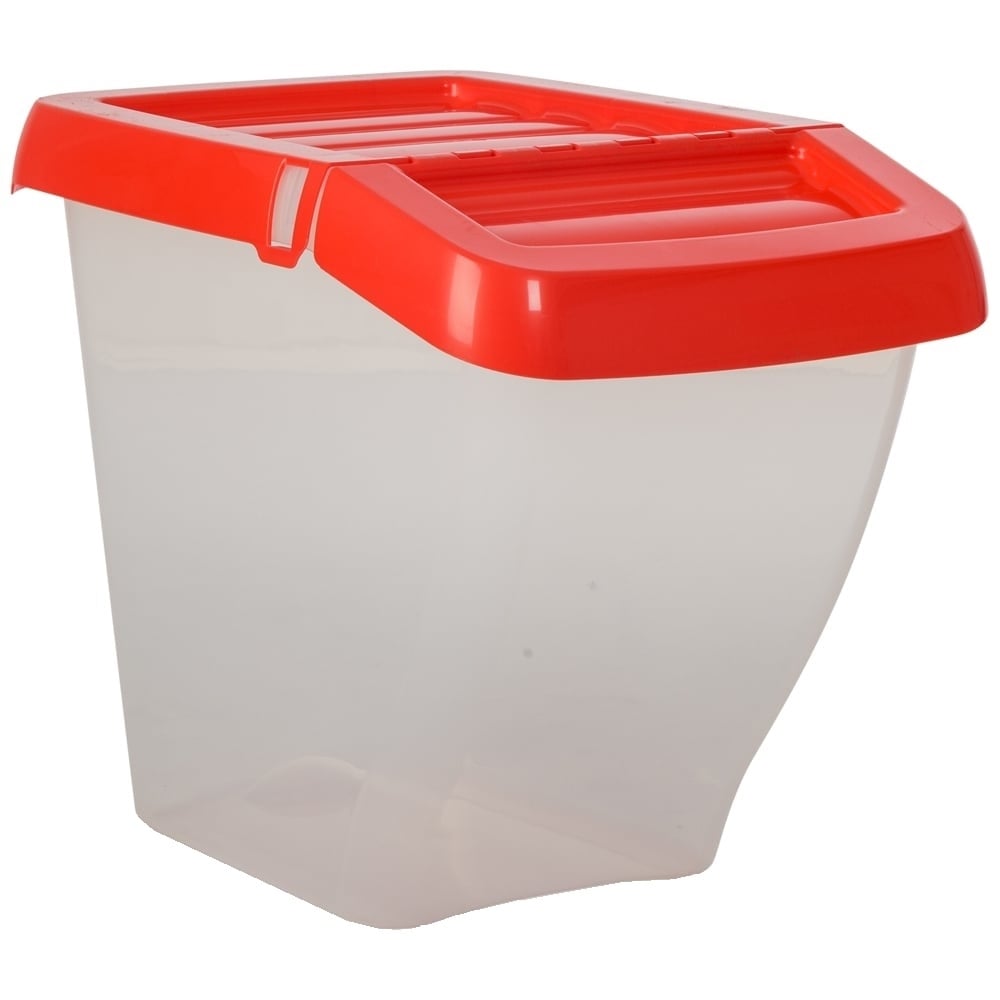 SINGLE - 50 Litre Recycling Box with Hinged Lid-Wham-Clear and Red-WM50RSP3RS-Plastic Box Shop