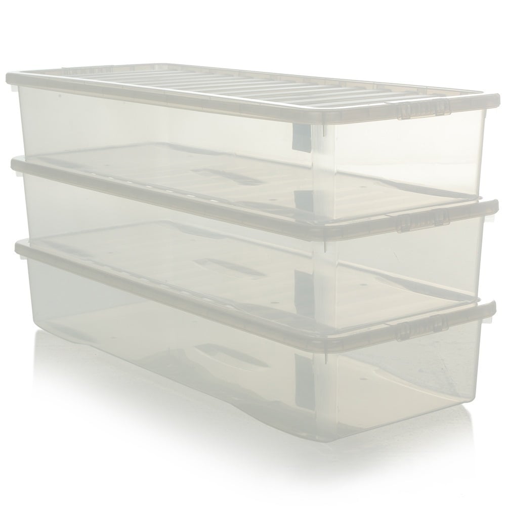 Pack of 3 x 55L Extra Long Shallow Under Bed Storage Boxes with Lids-Wham-Plastic Box Shop