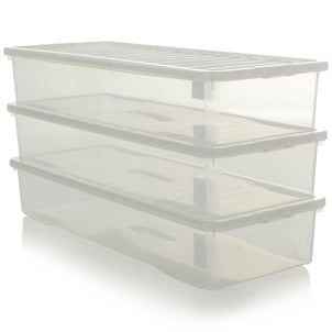 Pack of 3 x 55L Extra Long Shallow Under Bed Storage Boxes with Lids-Wham-Plastic Box Shop
