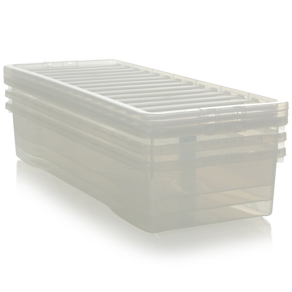 Pack of 3 x 55L Extra Long Shallow Under Bed Storage Boxes with Lids-Wham-Plastic Box Shop