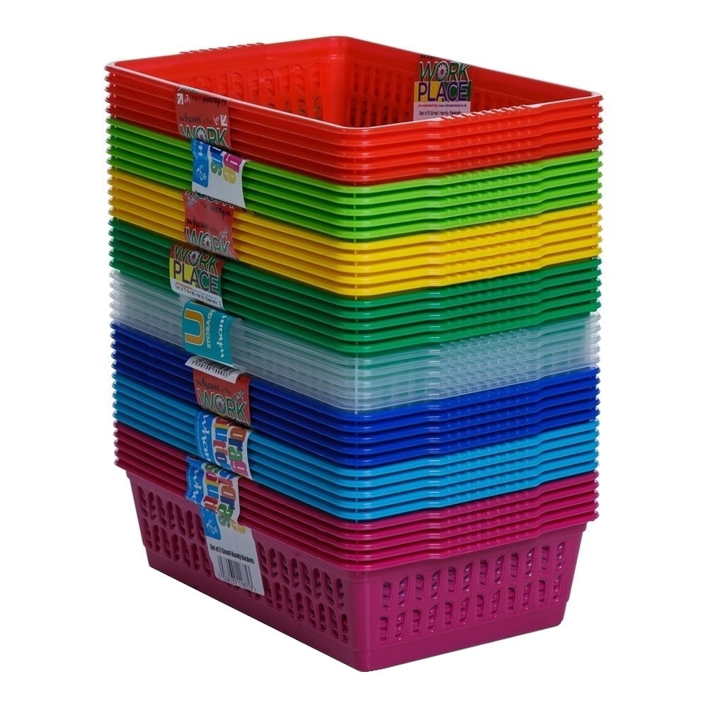 Pack of 5 x Small Plastic Tidy Baskets – Assorted Colours-Wham-Plastic Box Shop