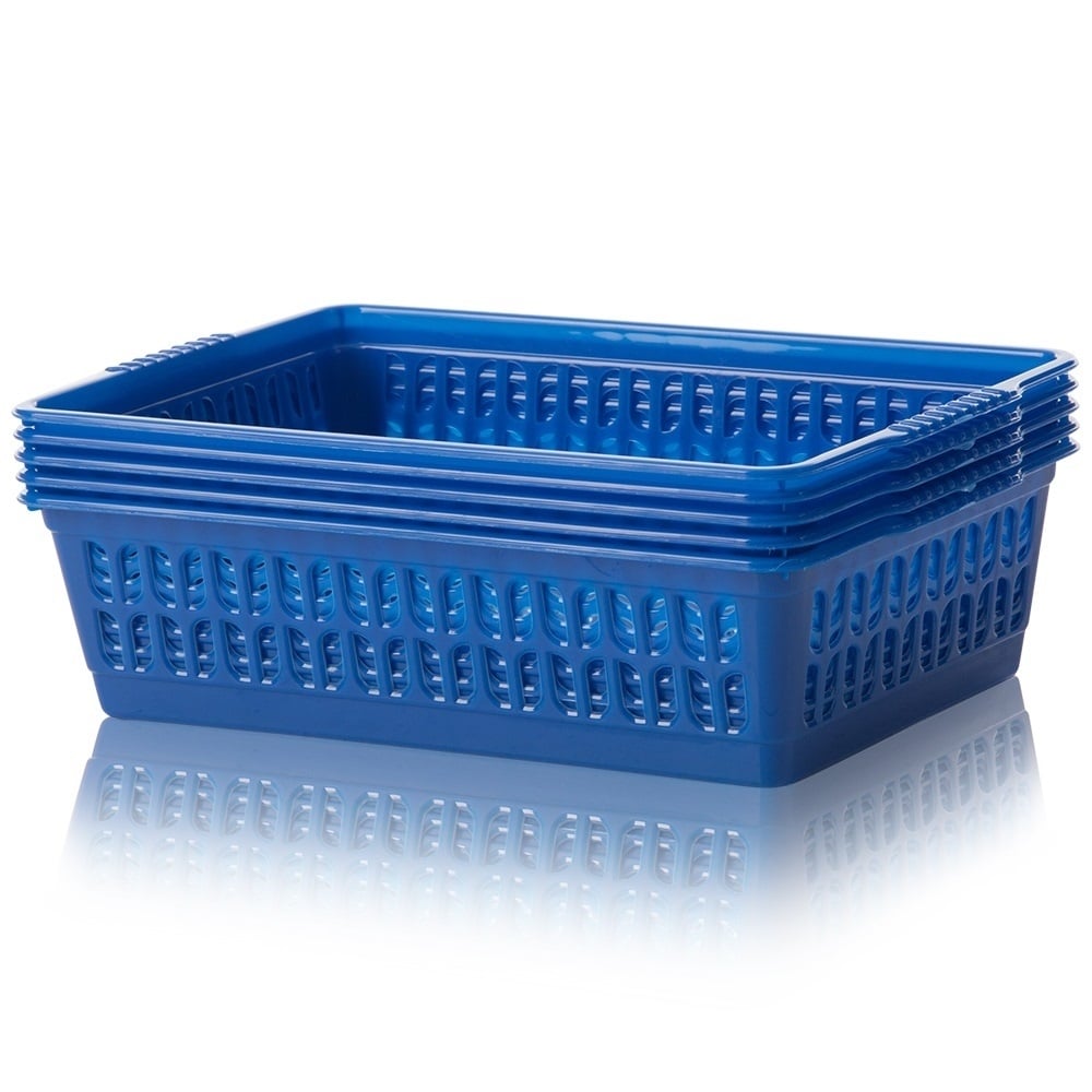 Pack of 5 x Small Plastic Tidy Baskets – Assorted Colours-Wham-Primary Blue-WMTP5PB-Plastic Box Shop