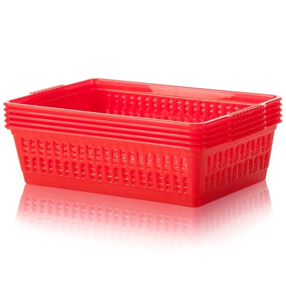 Pack of 5 x Small Plastic Tidy Baskets – Assorted Colours-Wham-Primary Red-WMTP5PR-Plastic Box Shop