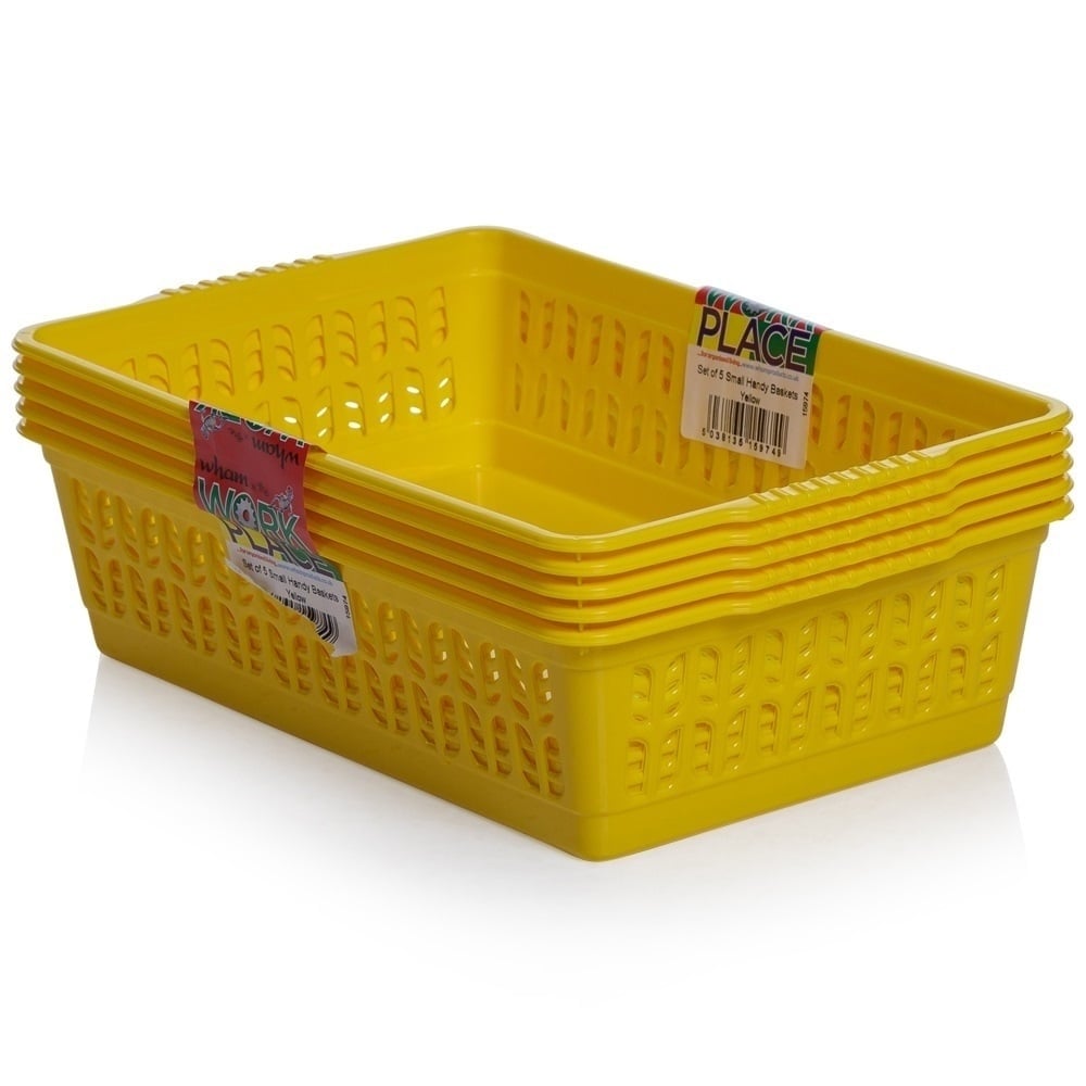 Pack of 5 x Small Plastic Tidy Baskets – Assorted Colours-Wham-Primary Yellow-WMTP5PY-Plastic Box Shop
