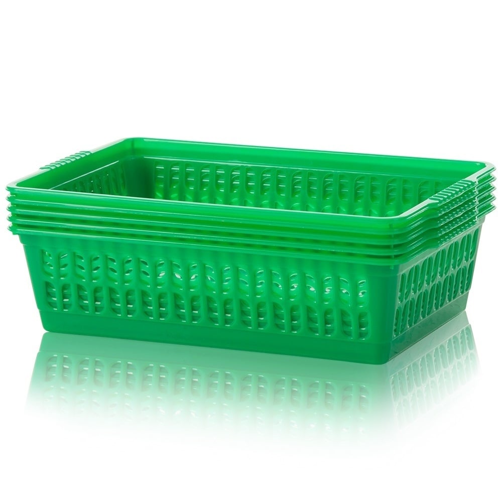 Pack of 5 x Small Plastic Tidy Baskets – Assorted Colours-Wham-Primary Green-WMTP5PG-Plastic Box Shop