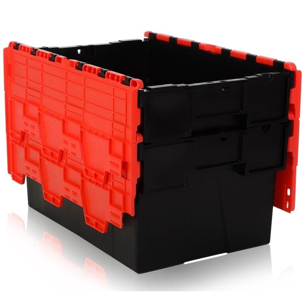 Pallet of 85 x 56 Litre Attached Lid ALC Containers (310mm high)-LH-Black and Red Lid-LH310P85R-Plastic Box Shop