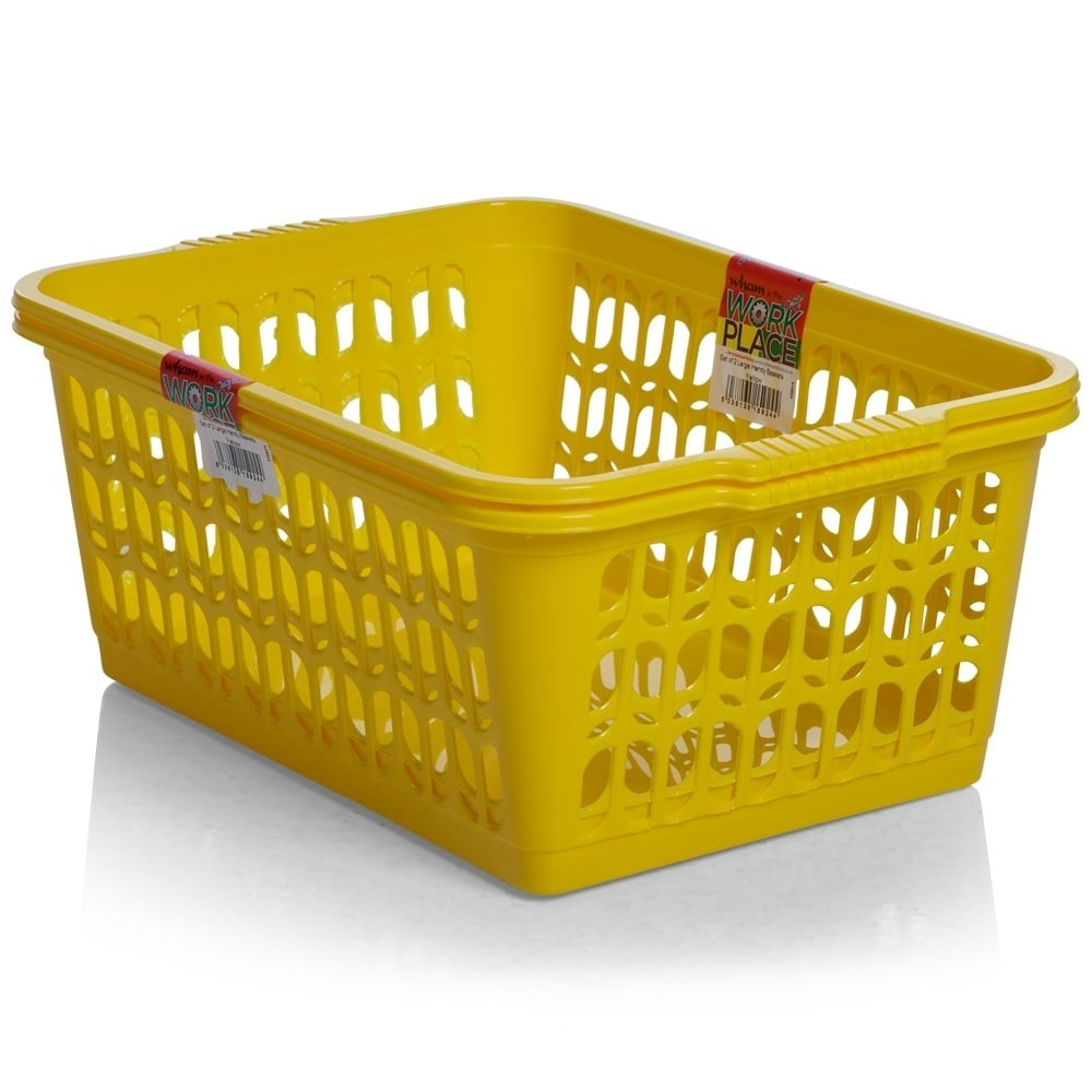 Pack of 2 x Large Plastic Handy Tidy Baskets-Wham-Primary Yellow-WMTP2PY-Plastic Box Shop