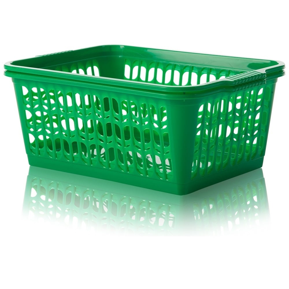Pack of 2 x Large Plastic Handy Tidy Baskets-Wham-Primary Green-WMTP2PG-Plastic Box Shop