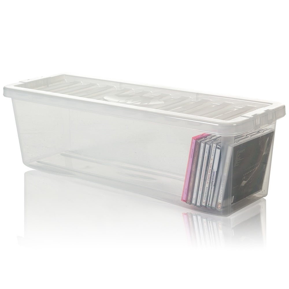 Pack of 4 Shallow Shelf 52 CD Plastic Storage Boxes with Lids-Wham-Plastic Box Shop