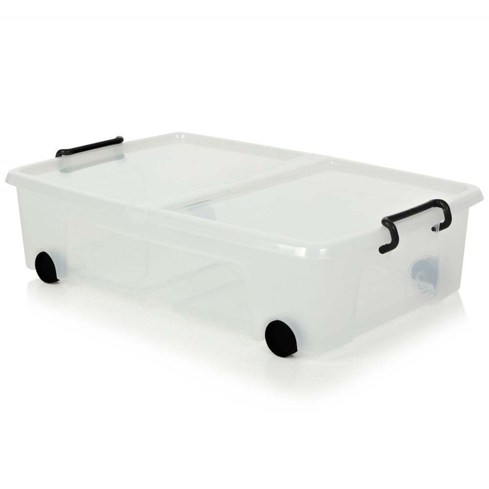 Pack of 4 x 35L Storemaster Underbed Storage Boxes with Lid & Wheels-Strata-Plastic Box Shop