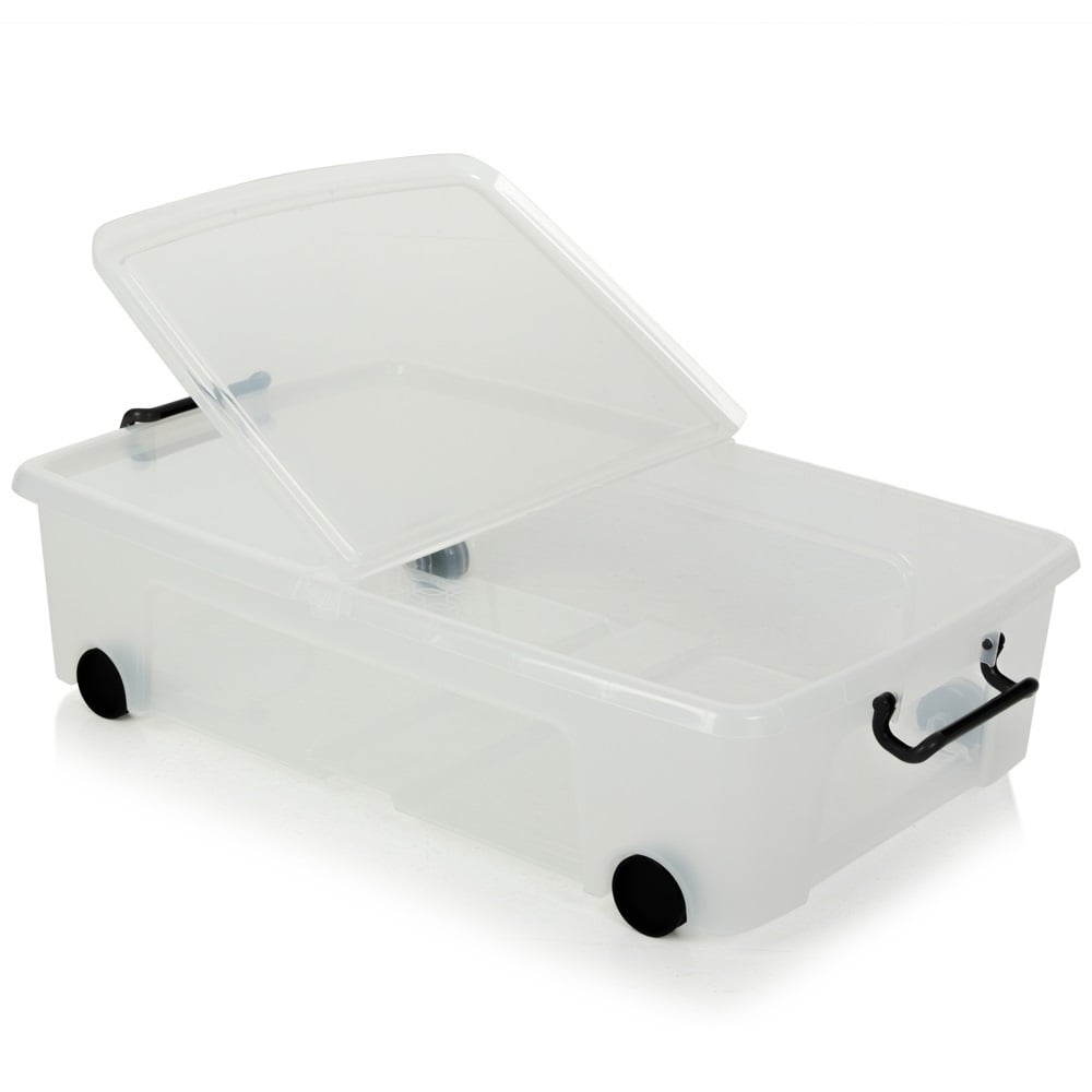 Pack of 4 x 35L Storemaster Underbed Storage Boxes with Lid & Wheels-Strata-Plastic Box Shop