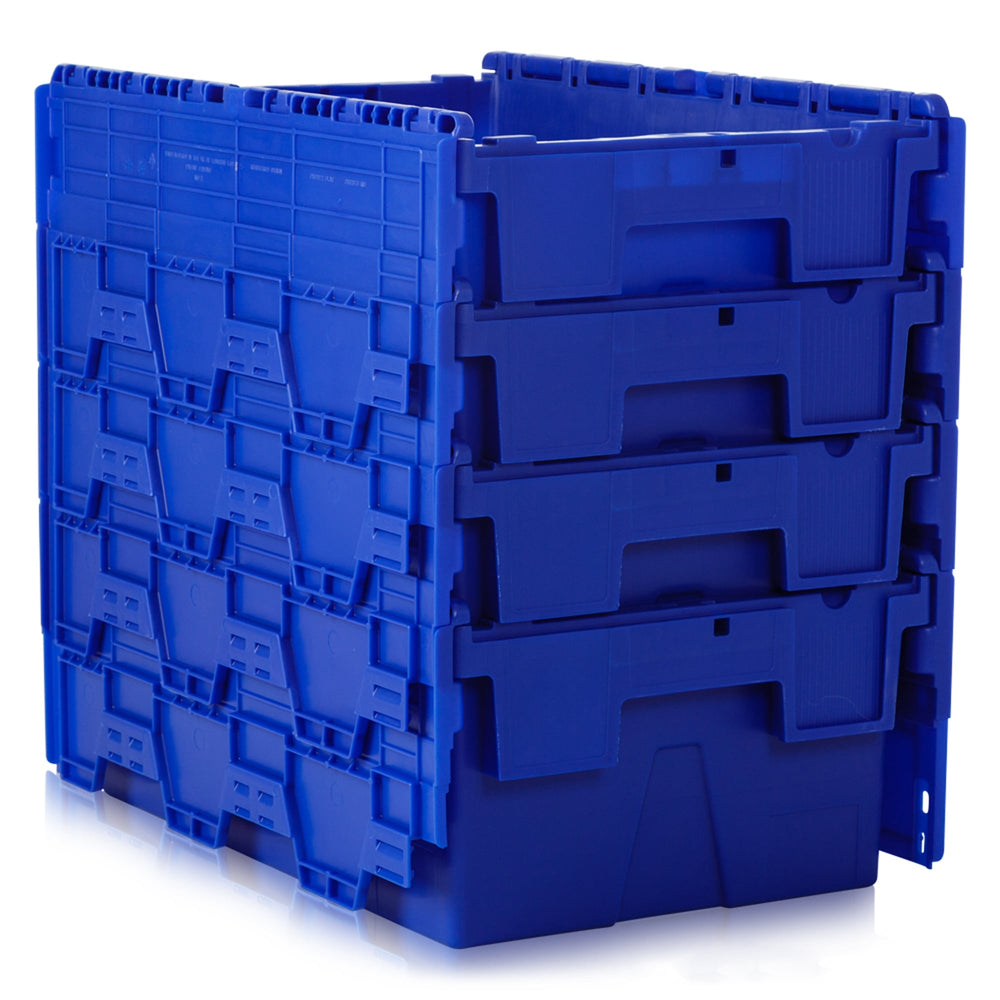 Pack of 4 x 44L Attached Lid ALC Containers (250mm high)-LH-Blue-LH250P4B-Plastic Box Shop