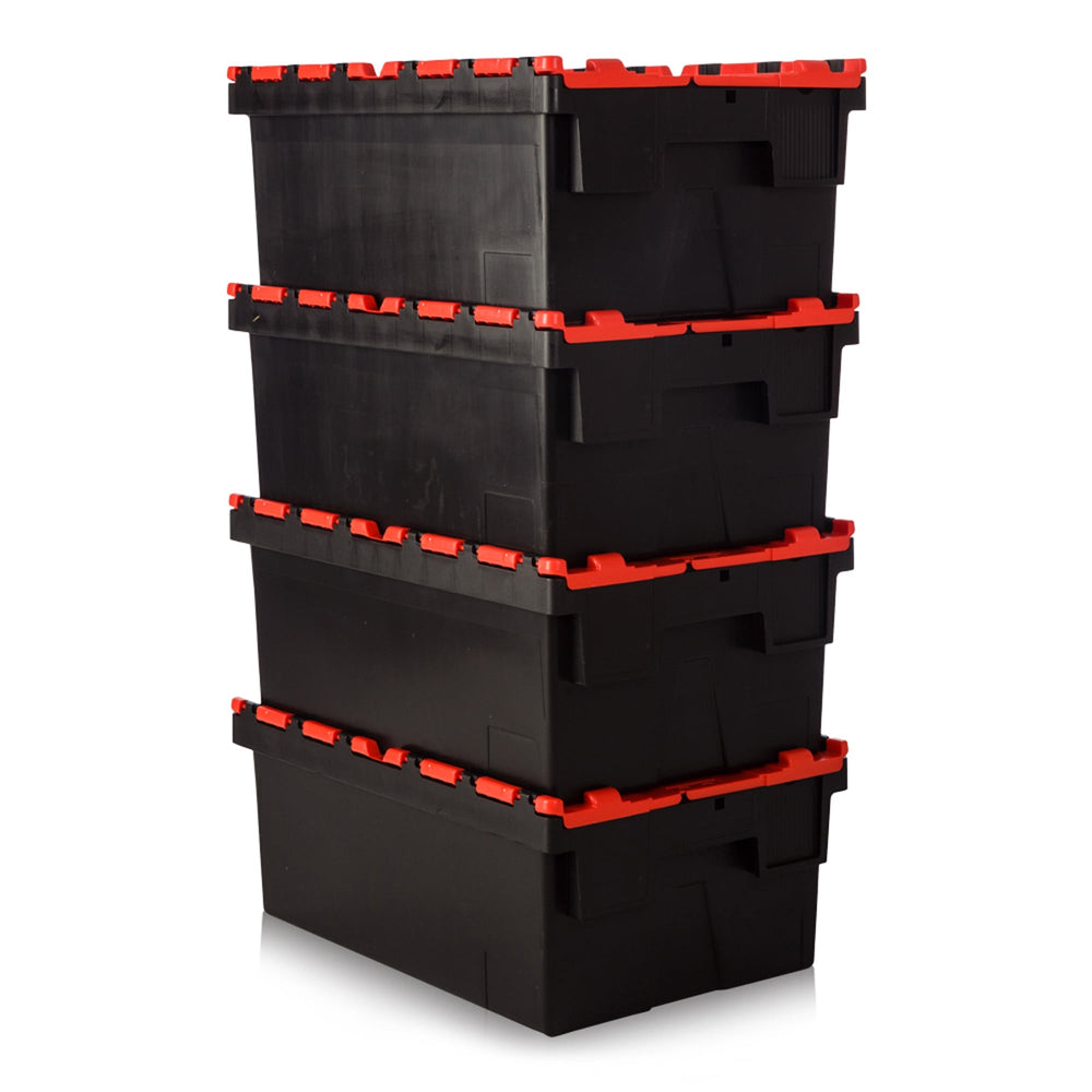 Pack of 4 x 44L Attached Lid ALC Containers (250mm high)-LH-Plastic Box Shop