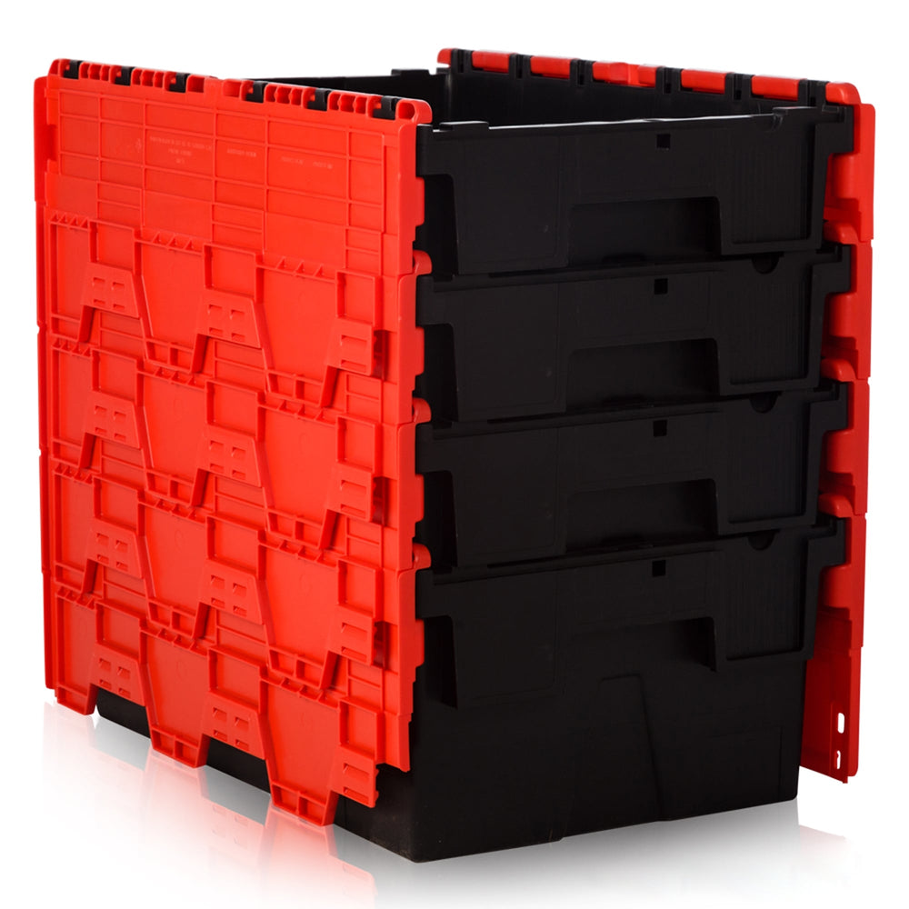Pack of 4 x 44L Attached Lid ALC Containers (250mm high)-LH-Black and Red Lid-LH250P4R-Plastic Box Shop
