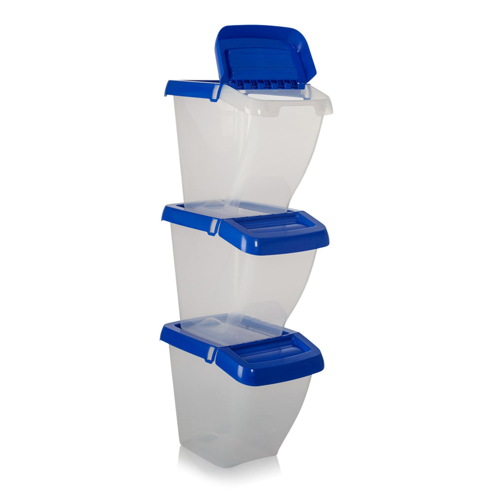 Pack of 3 - 50 Litre Stacking Plastic Recycling Box - Clear with Hinged Lid-Wham-Plastic Box Shop