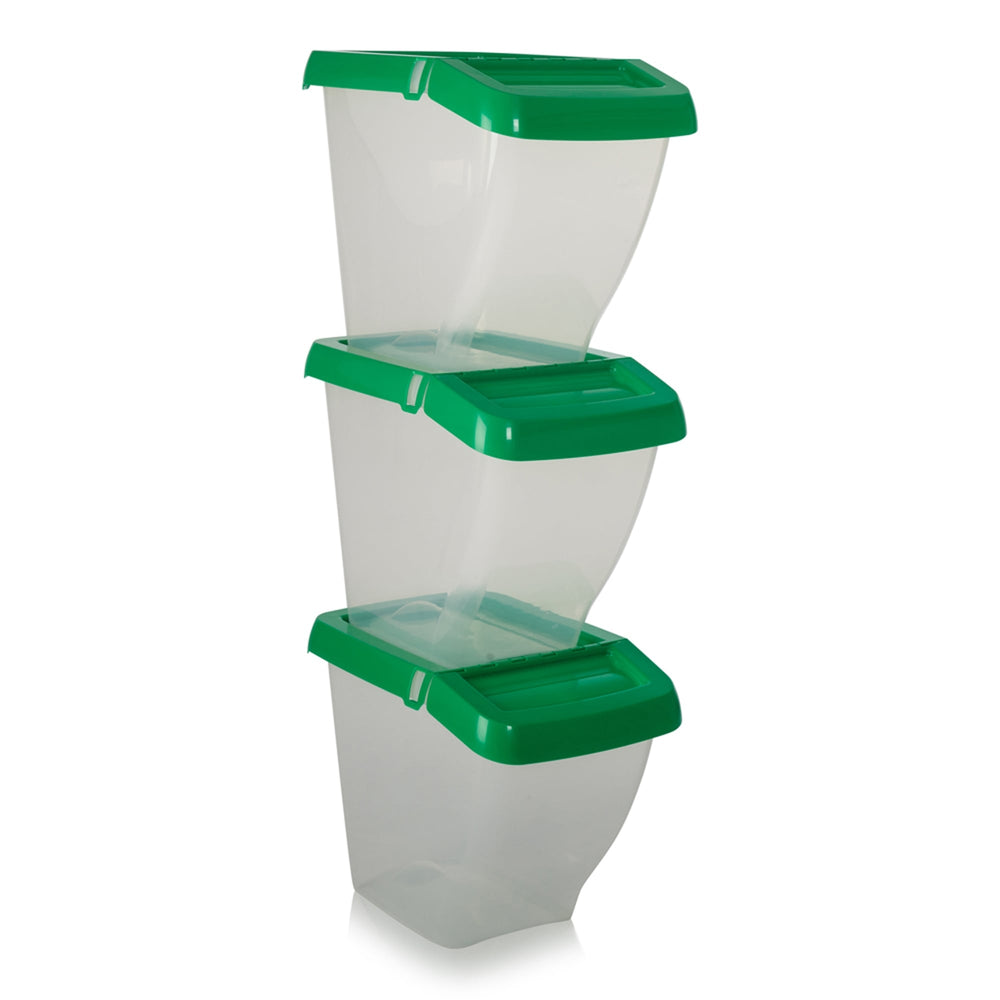 Pack of 3 - 50 Litre Stacking Plastic Recycling Box - Clear with Hinged Lid-Wham-Plastic Box Shop