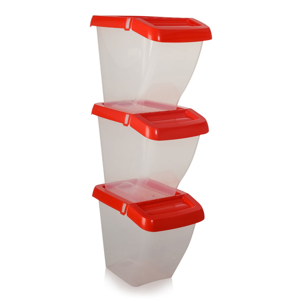 Pack of 3 - 50 Litre Stacking Plastic Recycling Box - Clear with Hinged Lid-Wham-Plastic Box Shop