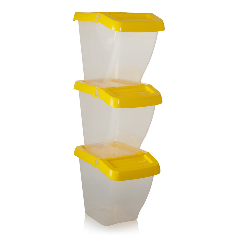 Pack of 3 - 50 Litre Stacking Plastic Recycling Box - Clear with Hinged Lid-Wham-Plastic Box Shop