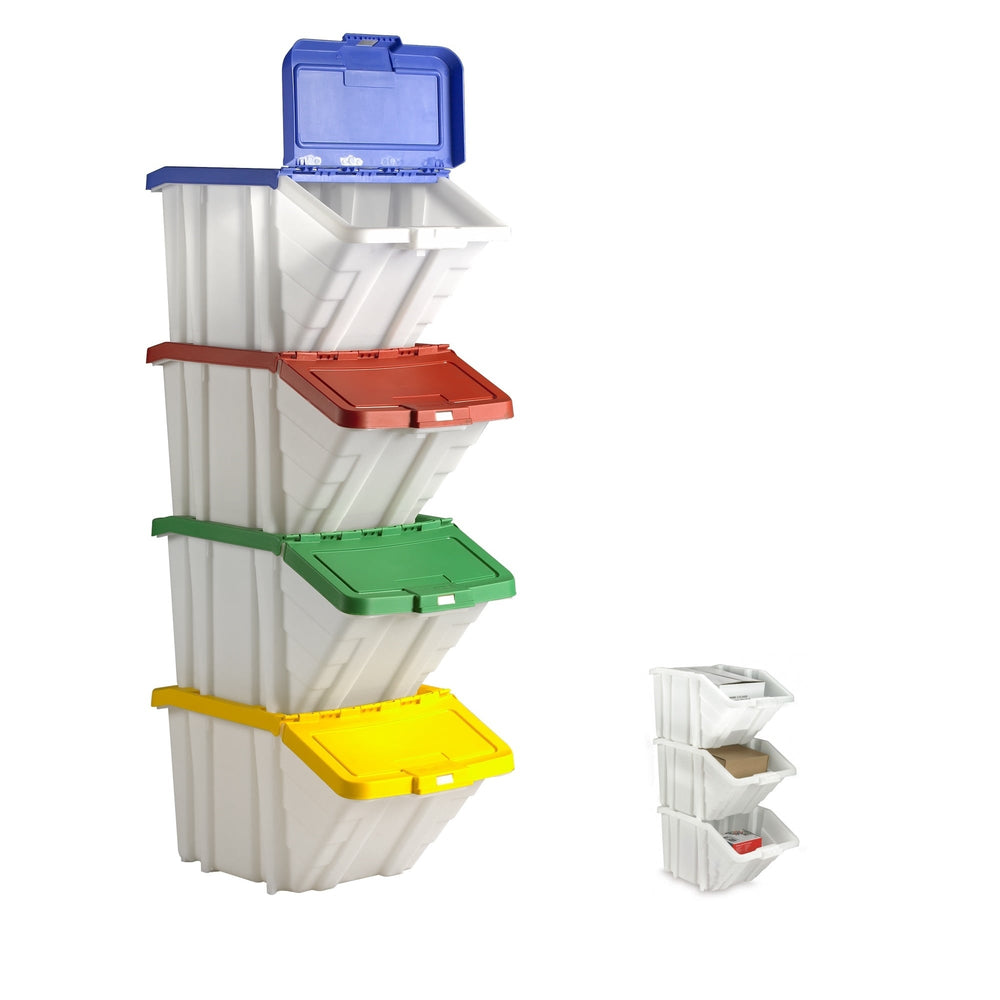 Pack of 3 x 50L Multi Functional Plastic Storage Recycling Bins with Lids-BS-Plastic Box Shop