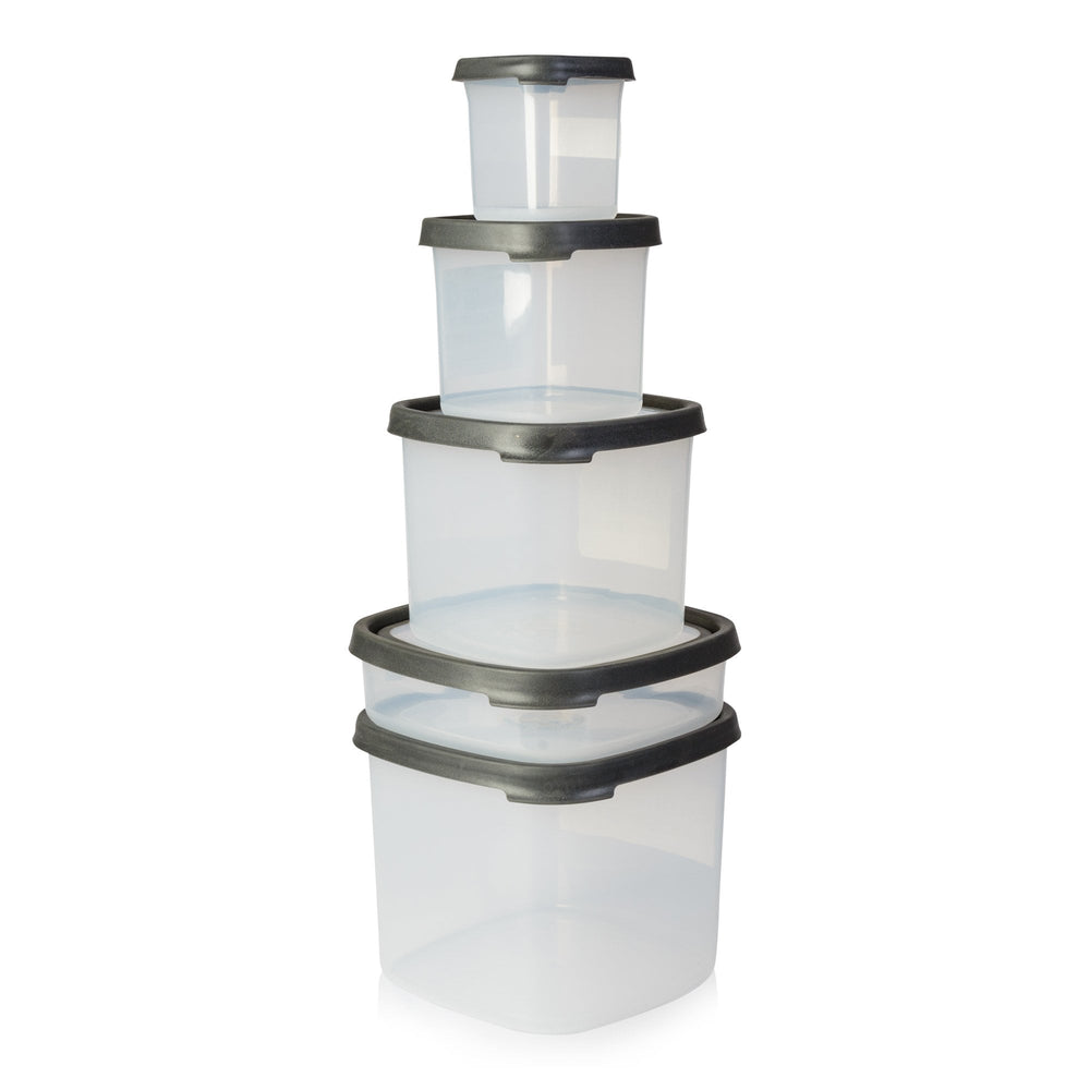 Seal It Square 5 Piece Set-Wham-Clear and Graphite-WM48991-Plastic Box Shop