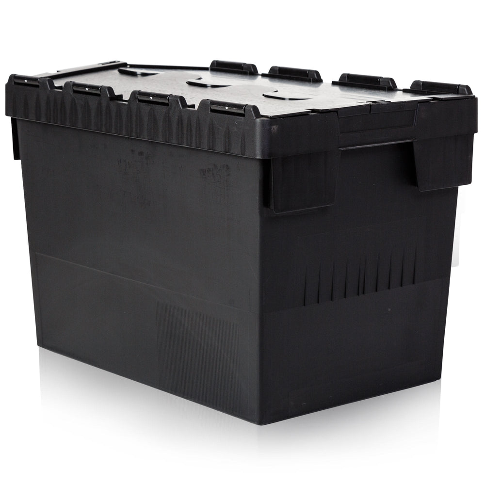 Pack of 2 x 80L Heavy Duty ALC Plastic Boxes With Attached Lid-CS-Recycled Black-CS80P2BLK-Plastic Box Shop