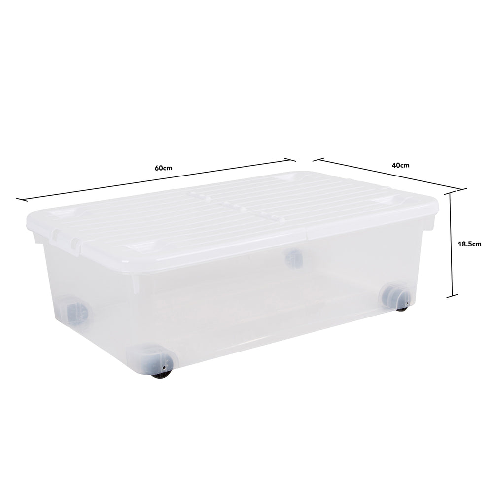 32 Litre Plastic Under Bed Storage Box With Wheels and Folding Lid-Wham-Plastic Box Shop